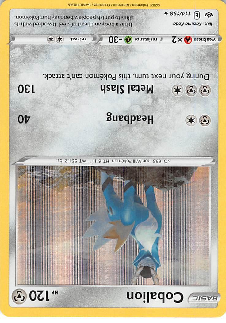 114, Fire [x2], Grass [-30], Holo Rare, Holofoil, Metal, Reverse Holofoil, Sword & Shield: Chilling Reign Cobalion (114/198) [Sword & Shield: Chilling Reign] - Trading Card World