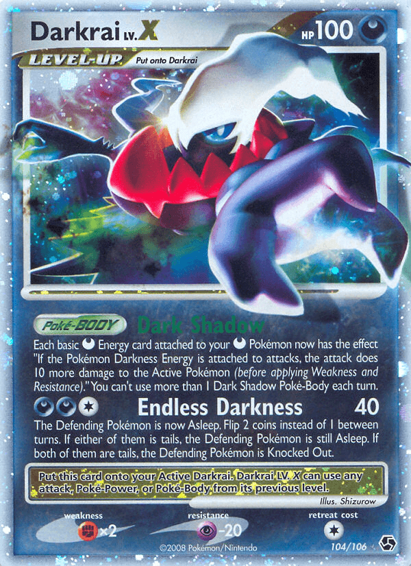 Darkness, Diamond & Pearl: Great Encounters, Fighting[×2], Holo Rare, Holofoil, Psychic[-20] Darkrai LV.X (104/106) [Diamond & Pearl: Great Encounters] - Trading Card World