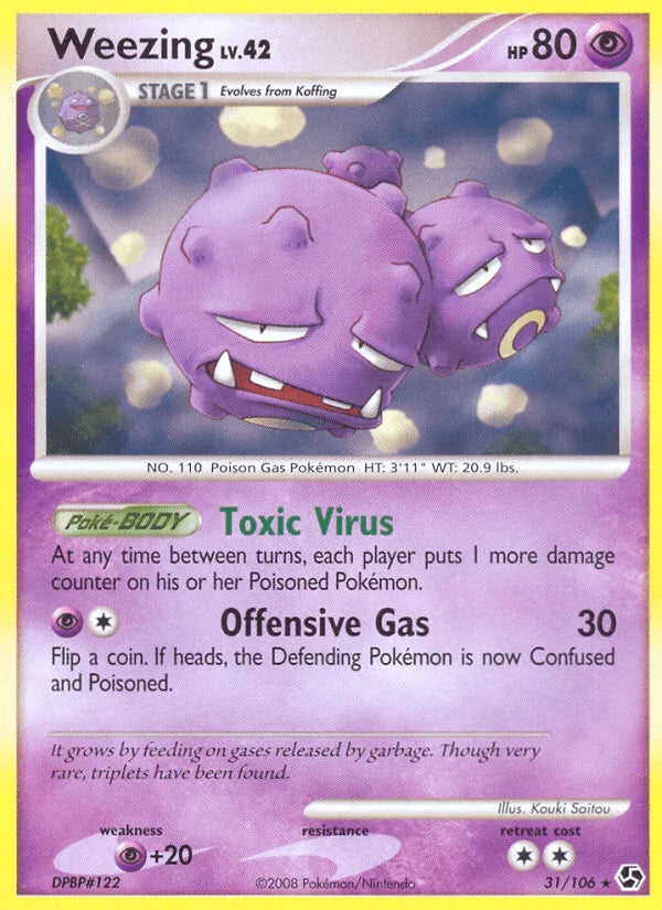 31, Diamond & Pearl: Great Encounters, Normal, Psychic, Psychic[+20], Rare, Reverse Holofoil Weezing (31/106) [Diamond & Pearl: Great Encounters] - Trading Card World
