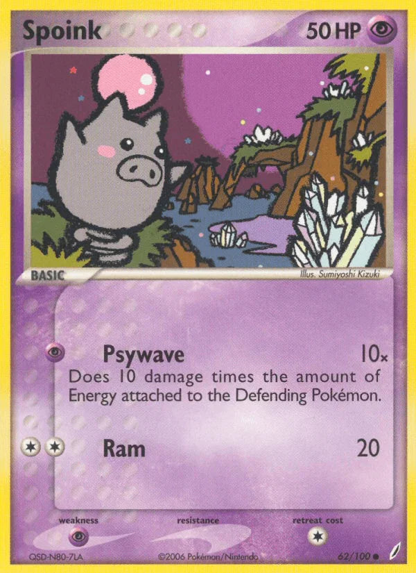 62, Common, EX: Crystal Guardians, Normal, Psychic, Psychic[×2] Spoink (62/100) [EX: Crystal Guardians] - Trading Card World