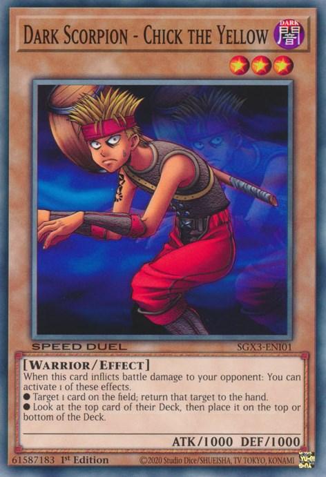 1st Edition, Common, Dark, Effect Monster, Speed Duel GX: Duelists of Shadows, Warrior Dark Scorpion - Chick the Yellow [SGX3-ENI01] Common - Trading Card World