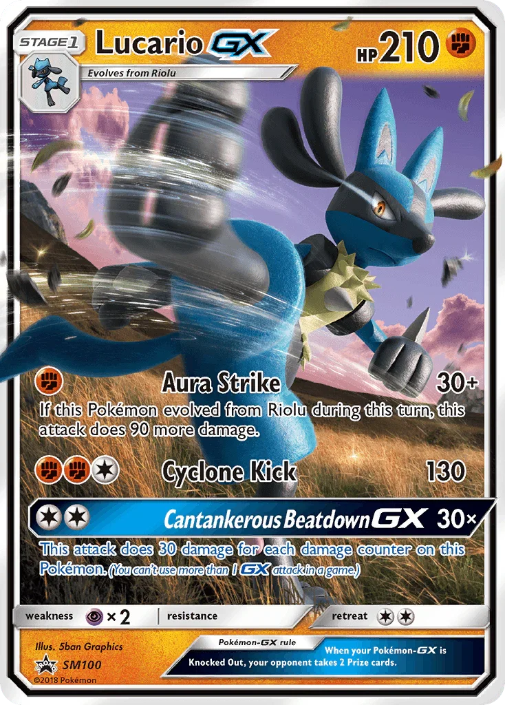 Black Star Promo, Fighting, Holofoil, Psychic[×2], SM100, Sun & Moon: Black Star Promos Lucario GX (SM100) [Sun & Moon: Black Star Promos] - Trading Card World