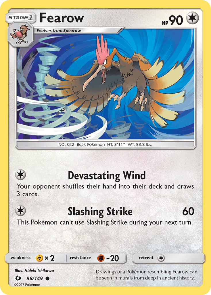 98, Colorless, Common, Fighting[-20], Lightning[×2], Normal, Reverse Holofoil, Sun & Moon: Base Set Fearow (98/149) [Sun & Moon: Base Set] - Trading Card World
