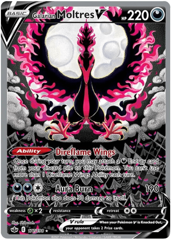 177, Darkness, Grass [x2], Holofoil, Sword & Shield: Chilling Reign, Ultra Rare Galarian Moltres V (177/198) [Sword & Shield: Chilling Reign] - Trading Card World