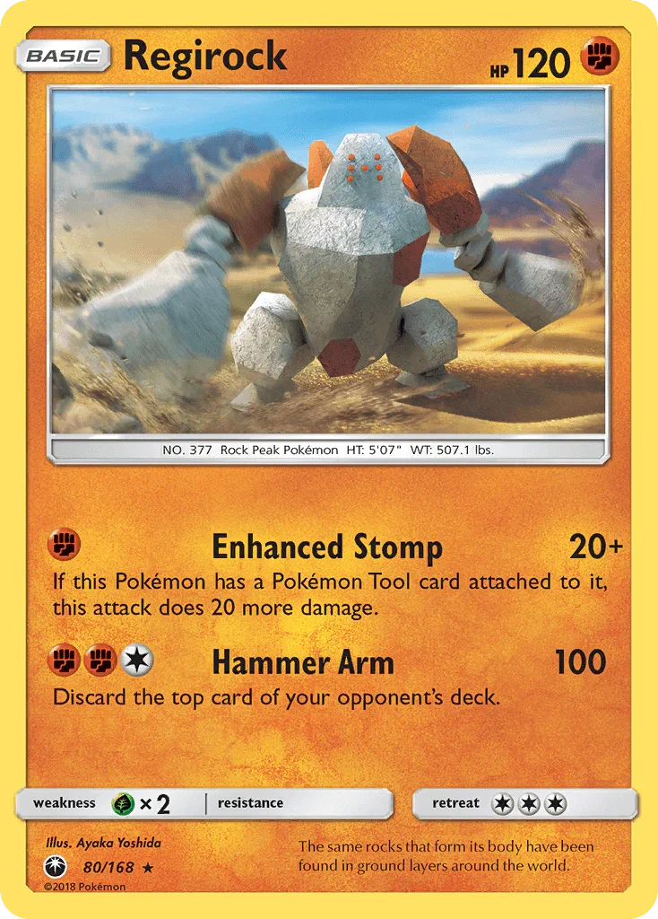 80, Fighting, Grass[×2], Normal, Rare, Reverse Holofoil, Sun & Moon: Celestial Storm Regirock (80/168) [Sun & Moon: Celestial Storm] - Trading Card World