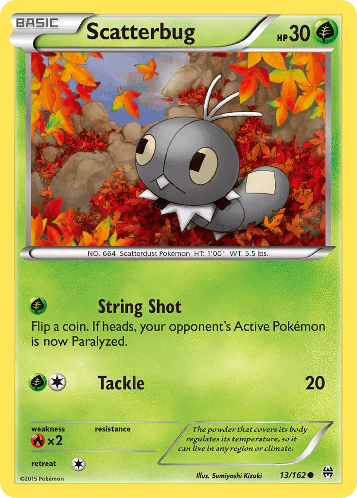 13, Common, Fire[×2], Grass, Normal, Reverse Holofoil, XY: BREAKthrough Scatterbug (13/162) [XY: BREAKthrough] - Trading Card World