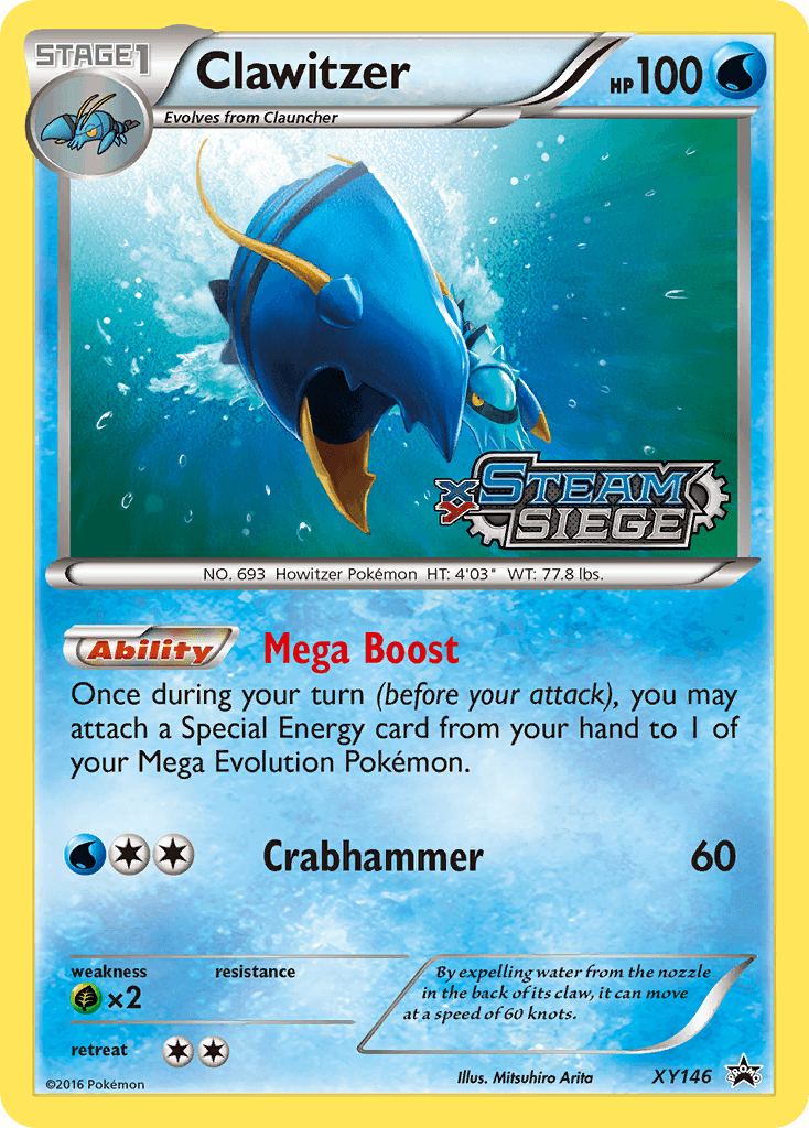 Grass[×2], Holofoil, Promo, Water, XY146, XY: Black Star Promos Clawitzer (XY146) [XY: Black Star Promos] - Trading Card World
