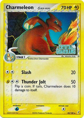 30, EX: Crystal Guardians, Lightning, Reverse Holofoil, Uncommon, Water[×2] Charmeleon (30/100) (Delta Species) (Stamped) [EX: Crystal Guardians] - Trading Card World